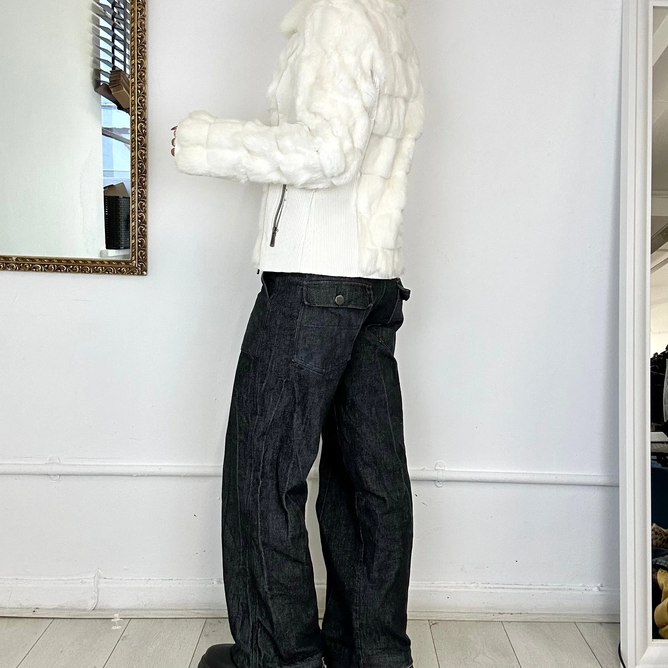 2000's white faux fur puffer coat