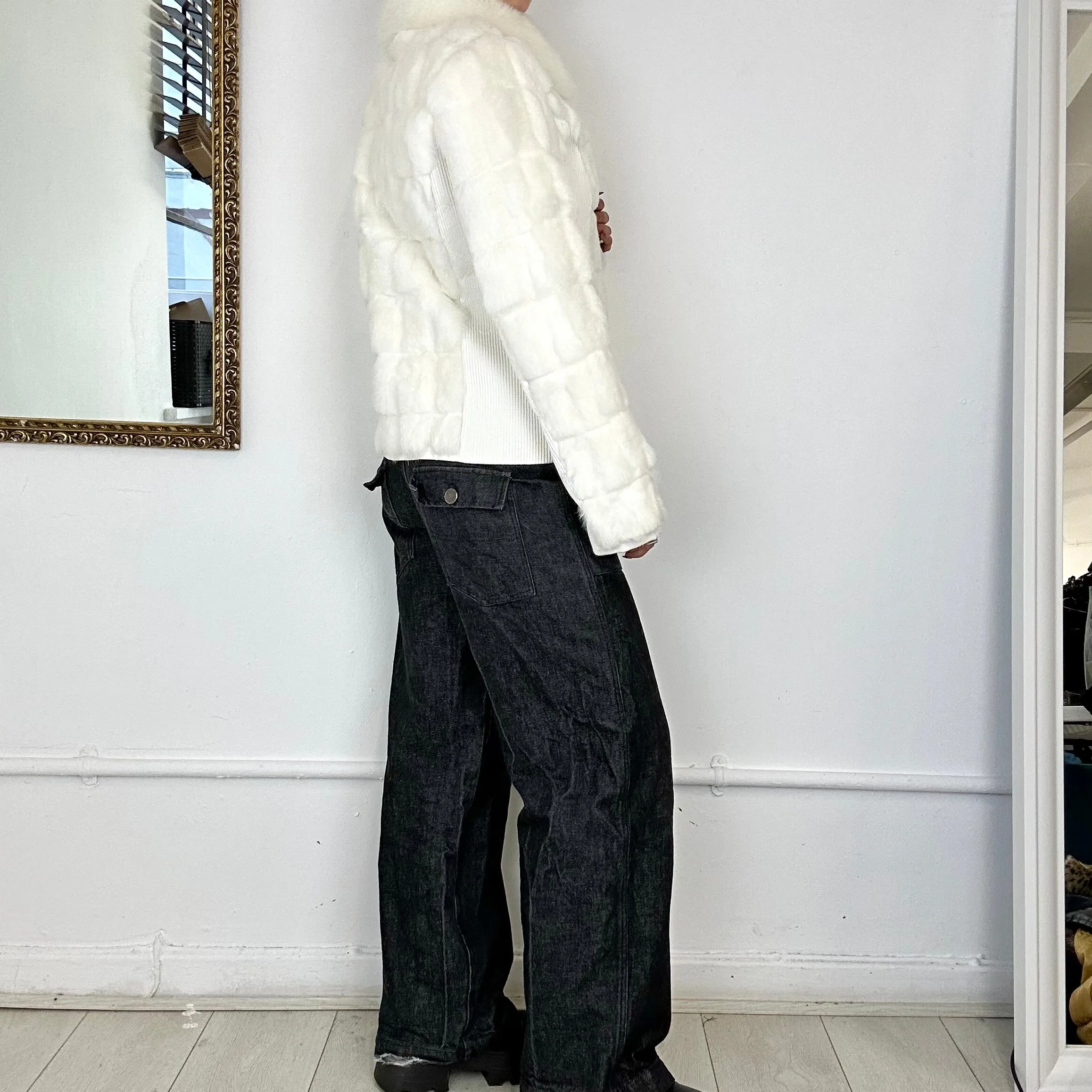 2000's white faux fur puffer coat