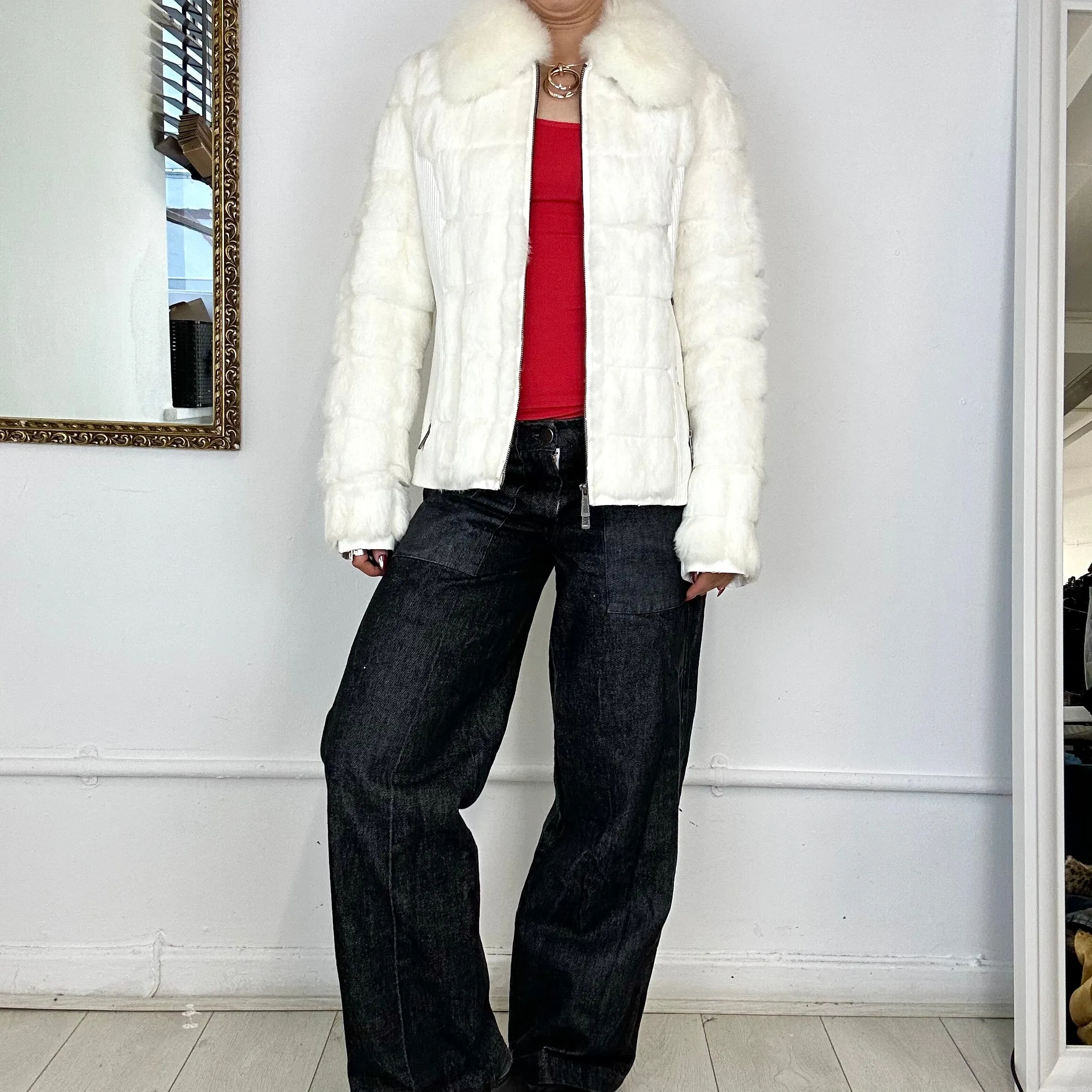2000's white faux fur puffer coat