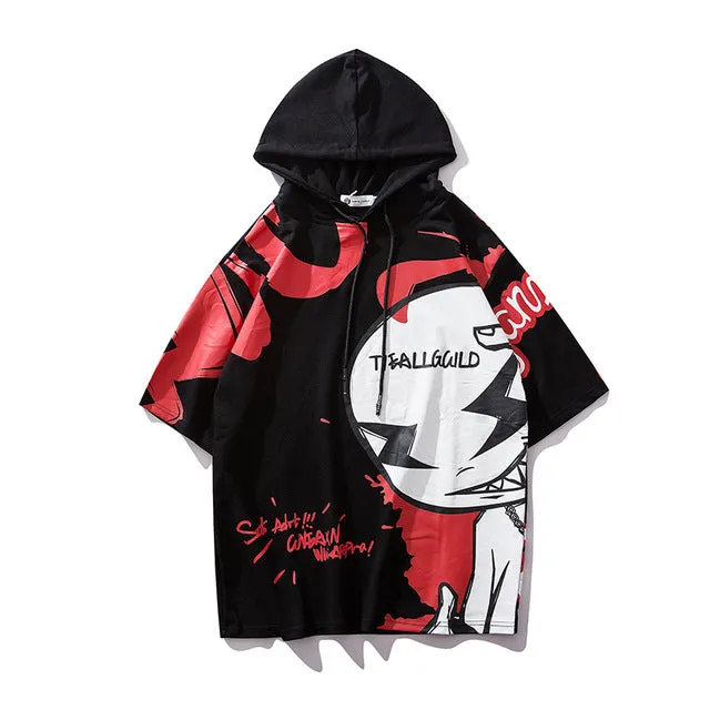 2019 Harajuku Pattern Printed Hooded T-shirt Streetwear