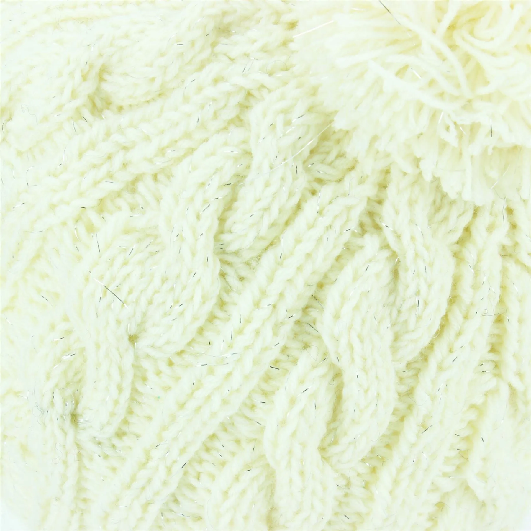 Acrylic Cable Knit Fleck Beanie Bobble Hat - White