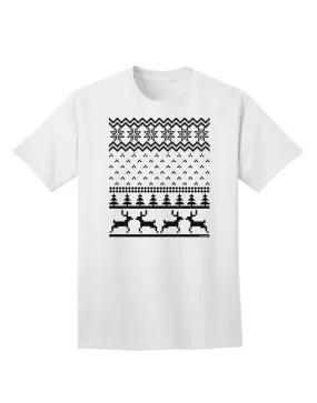 Adult T-Shirt Featuring Ugly Christmas Sweater Design with Snowflake and Reindeer Pattern