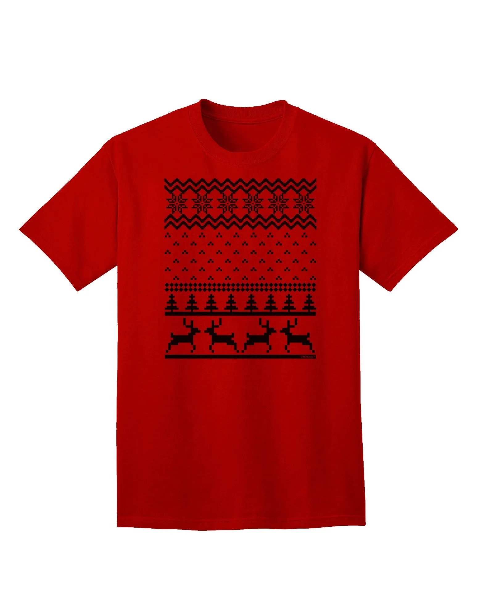 Adult T-Shirt Featuring Ugly Christmas Sweater Design with Snowflake and Reindeer Pattern