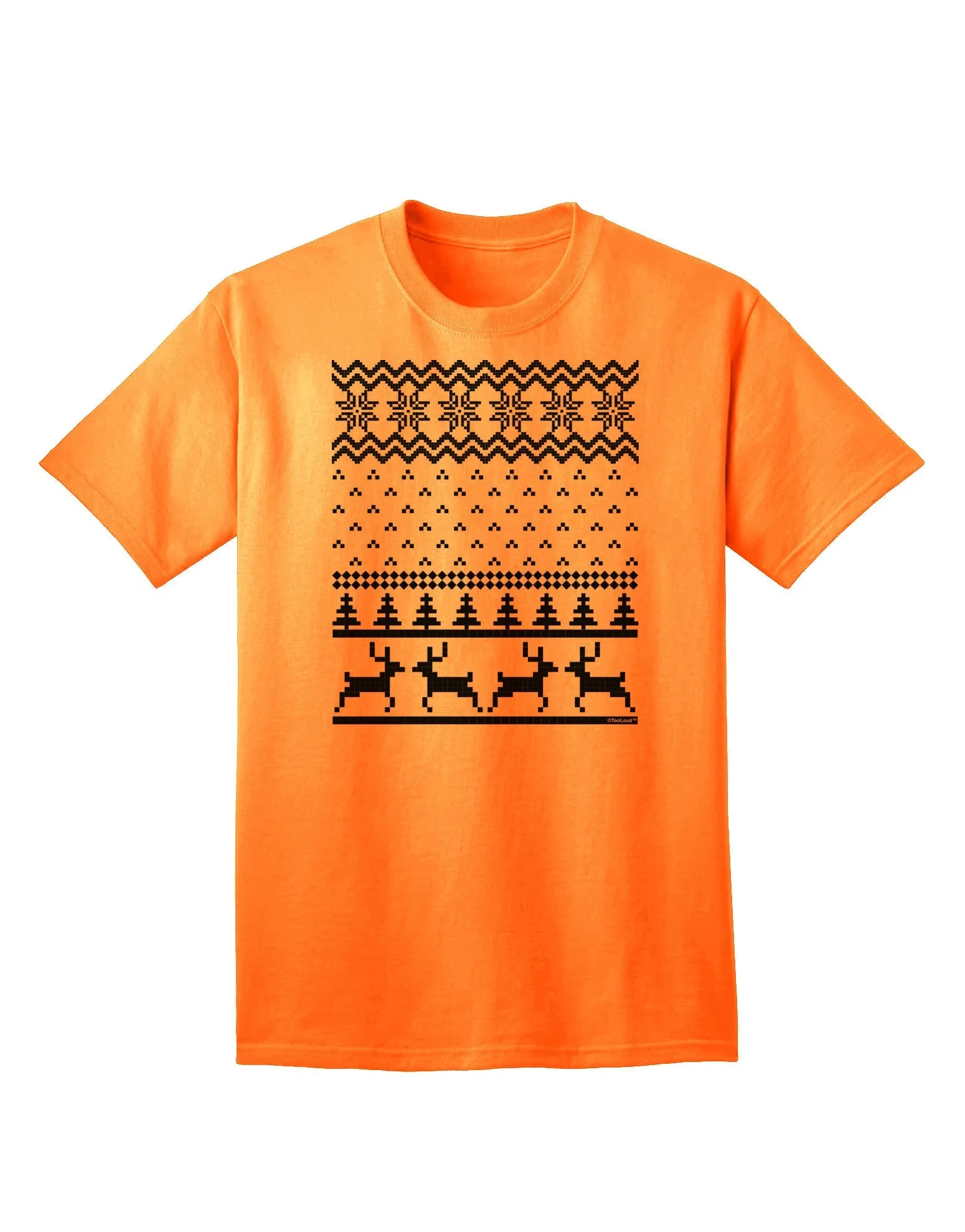 Adult T-Shirt Featuring Ugly Christmas Sweater Design with Snowflake and Reindeer Pattern