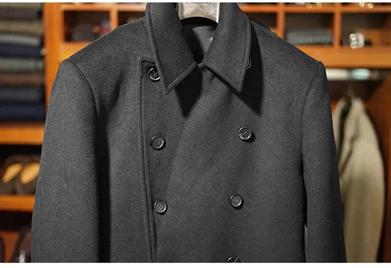 Aidase mens outfits Autumn Winter Long Warm Green Polo Coat Men Double Breasted Cool Luxury Elegant England Style Wool Blends Overcoat