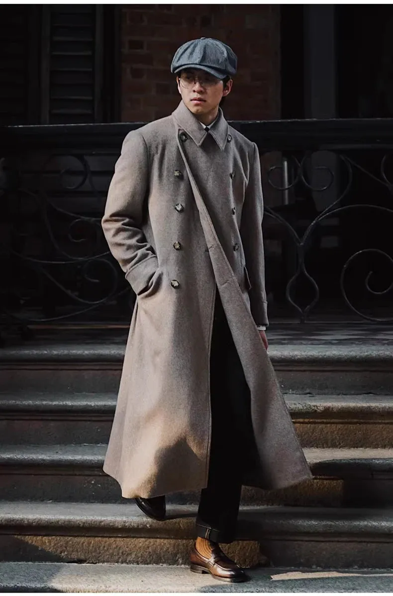 Aidase mens outfits Autumn Winter Long Warm Green Polo Coat Men Double Breasted Cool Luxury Elegant England Style Wool Blends Overcoat