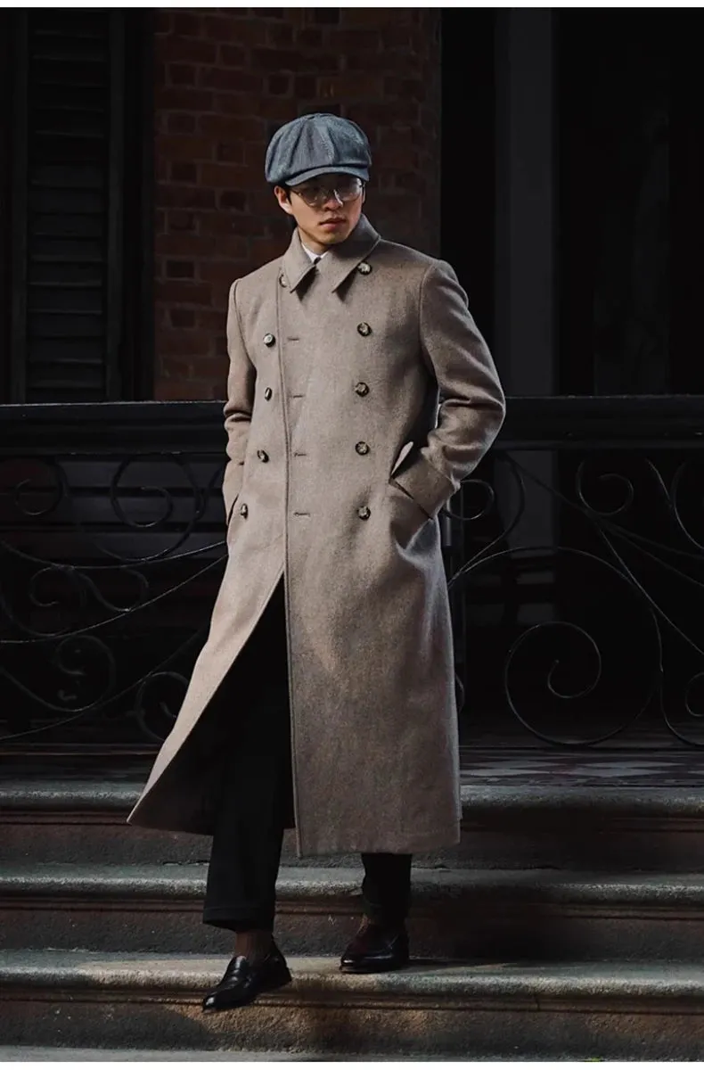 Aidase mens outfits Autumn Winter Long Warm Green Polo Coat Men Double Breasted Cool Luxury Elegant England Style Wool Blends Overcoat