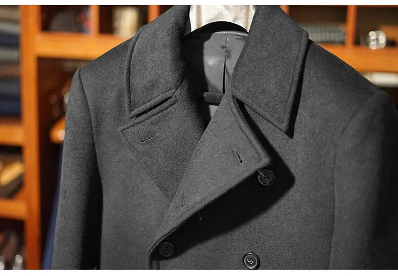 Aidase mens outfits Autumn Winter Long Warm Green Polo Coat Men Double Breasted Cool Luxury Elegant England Style Wool Blends Overcoat