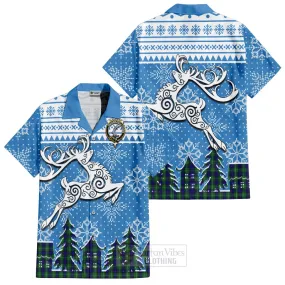 Alexander Clan Christmas Short Sleeve Button Shirt Celtic Reindeer Style