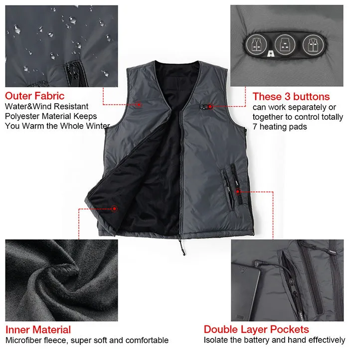 ARRIS Heated Vest Size Adjustable 7.4V Battery Electric Warm Vest for Hiking Camping