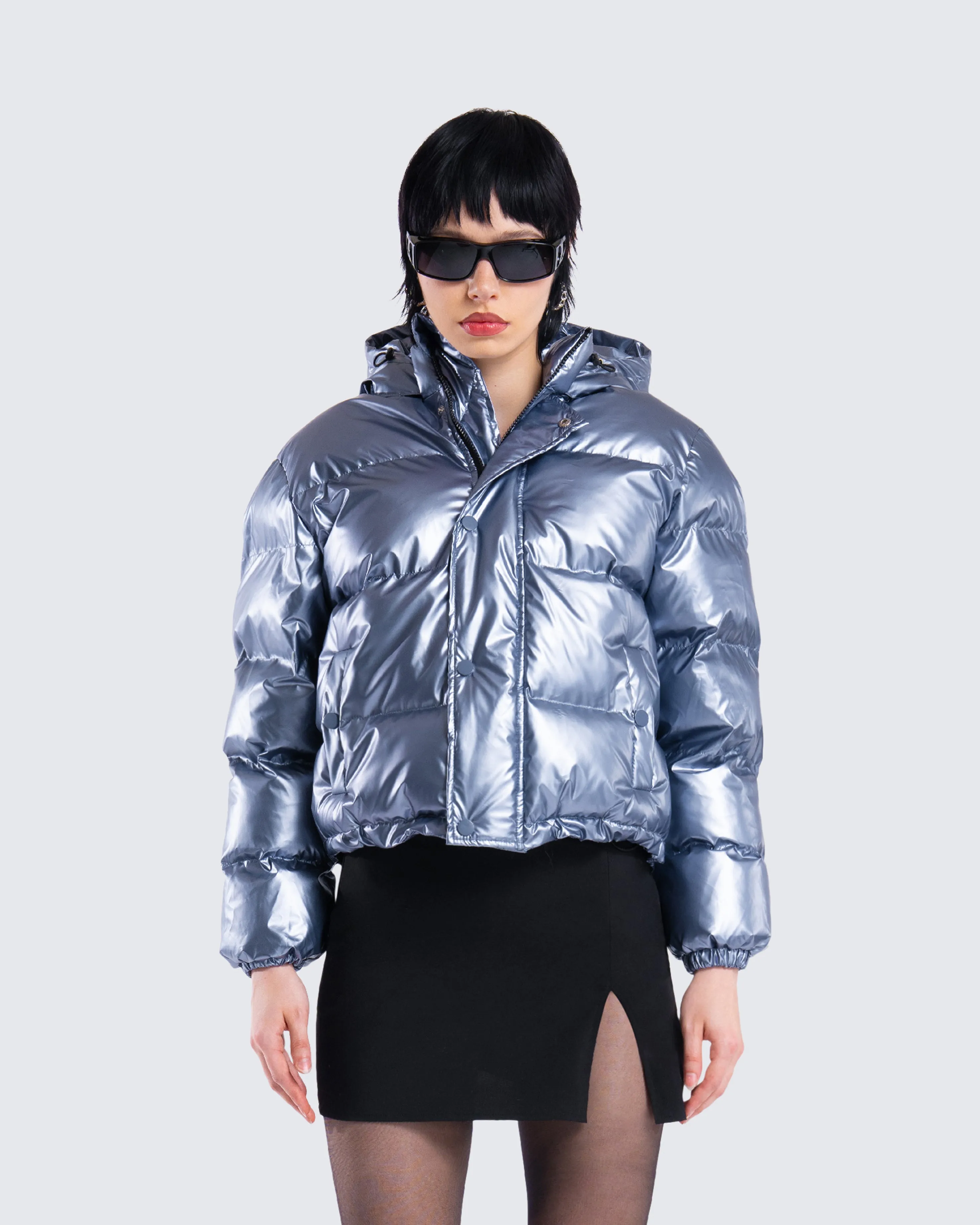 Azalea Blue Metallic Puffer Jacket