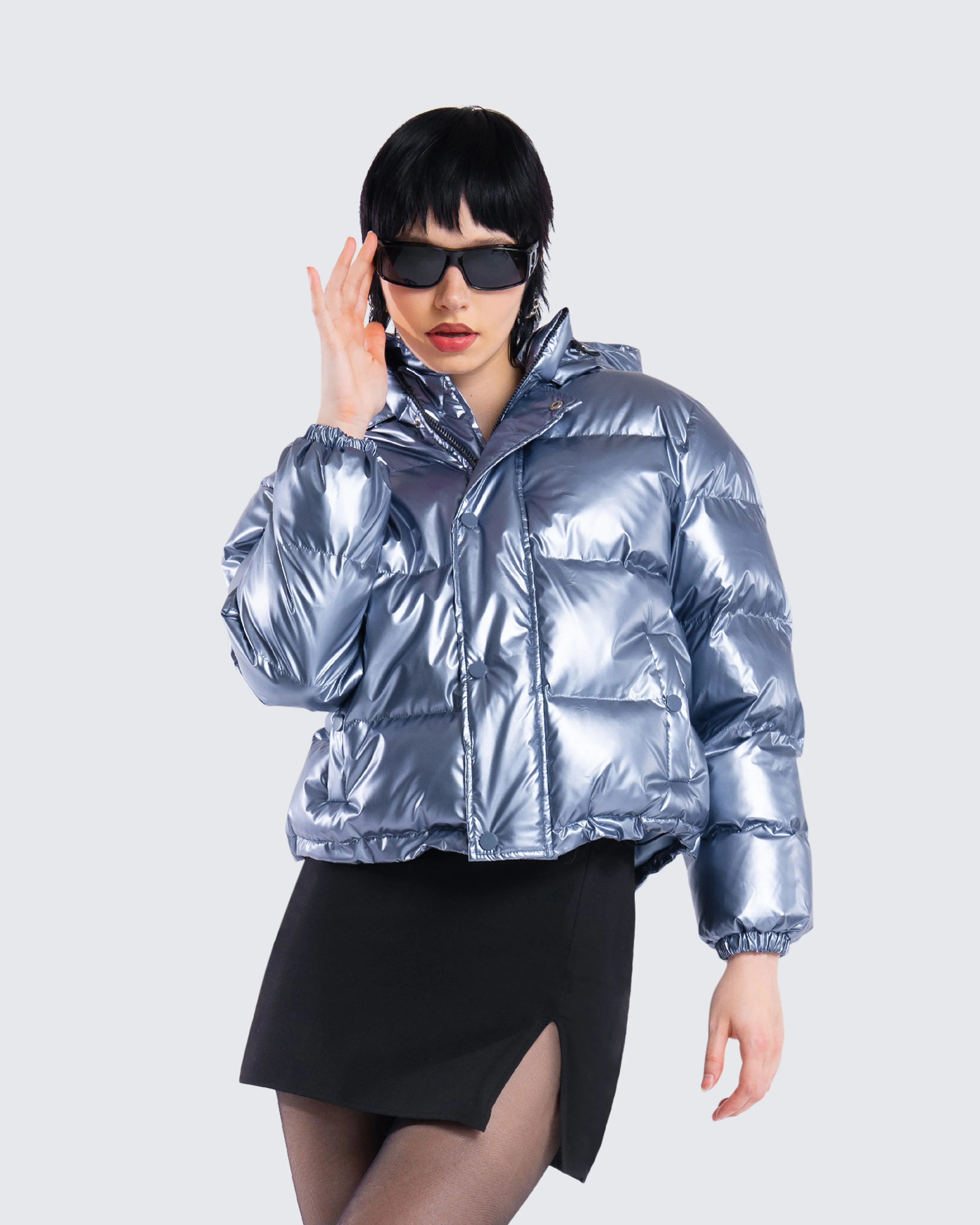 Azalea Blue Metallic Puffer Jacket