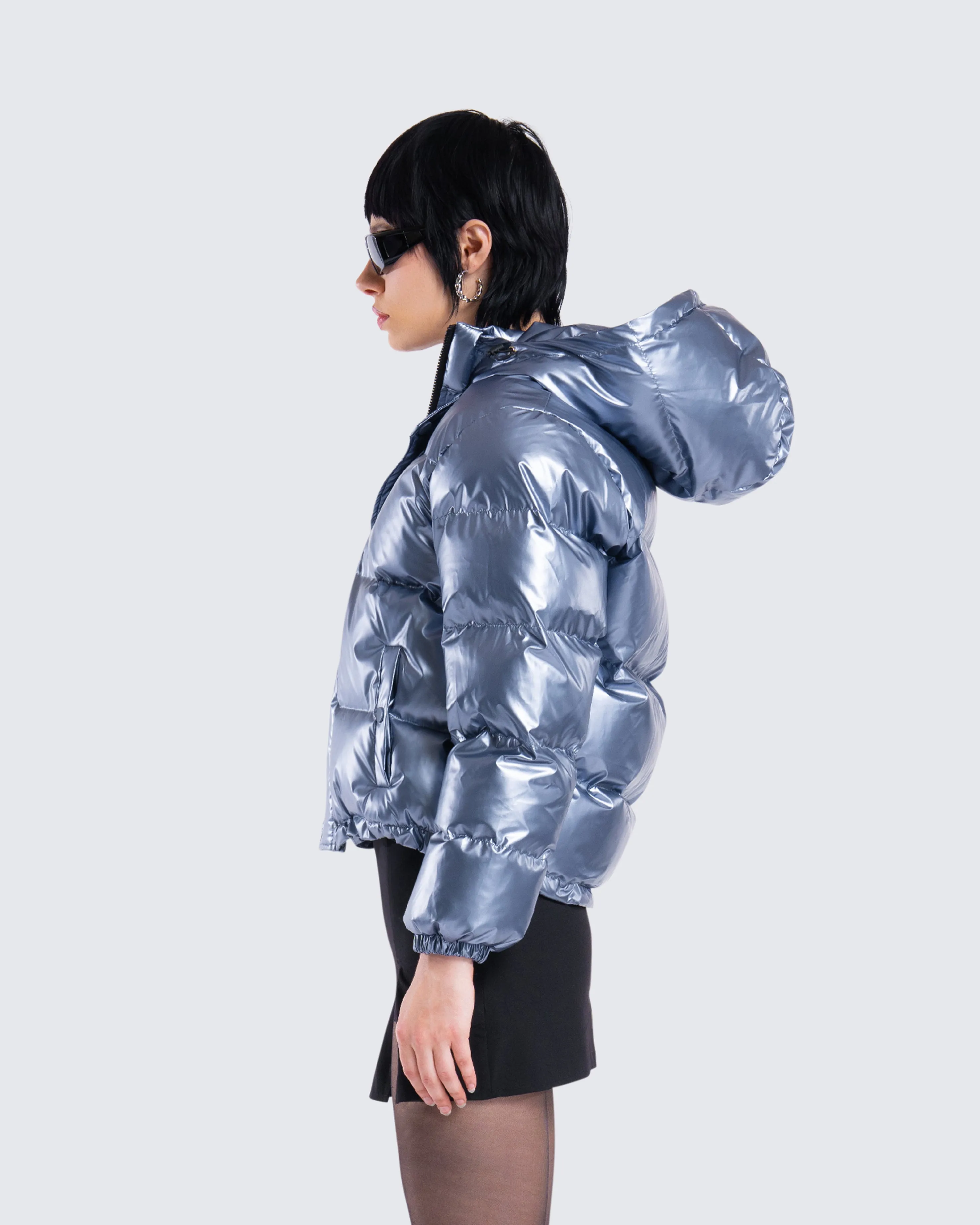 Azalea Blue Metallic Puffer Jacket