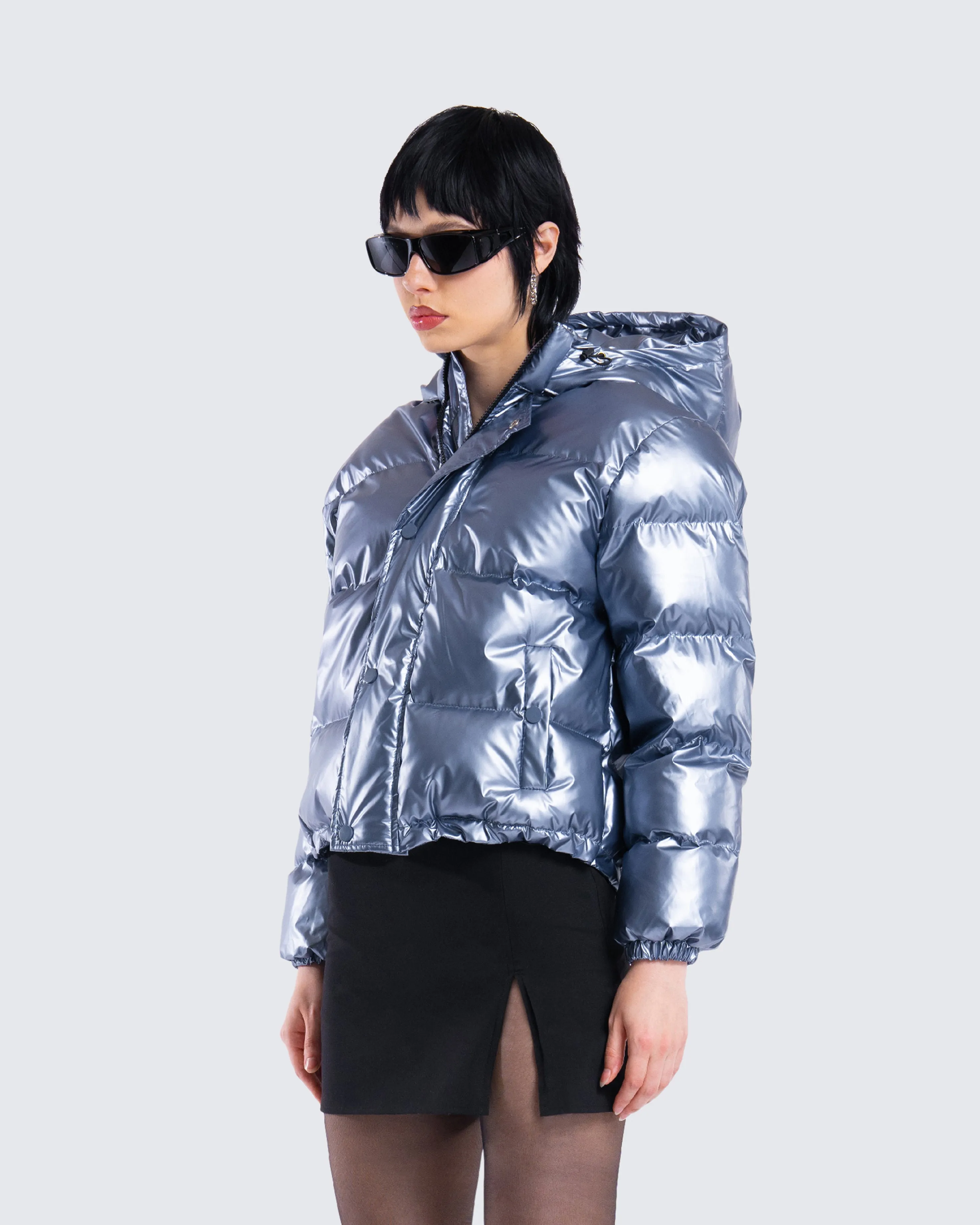 Azalea Blue Metallic Puffer Jacket
