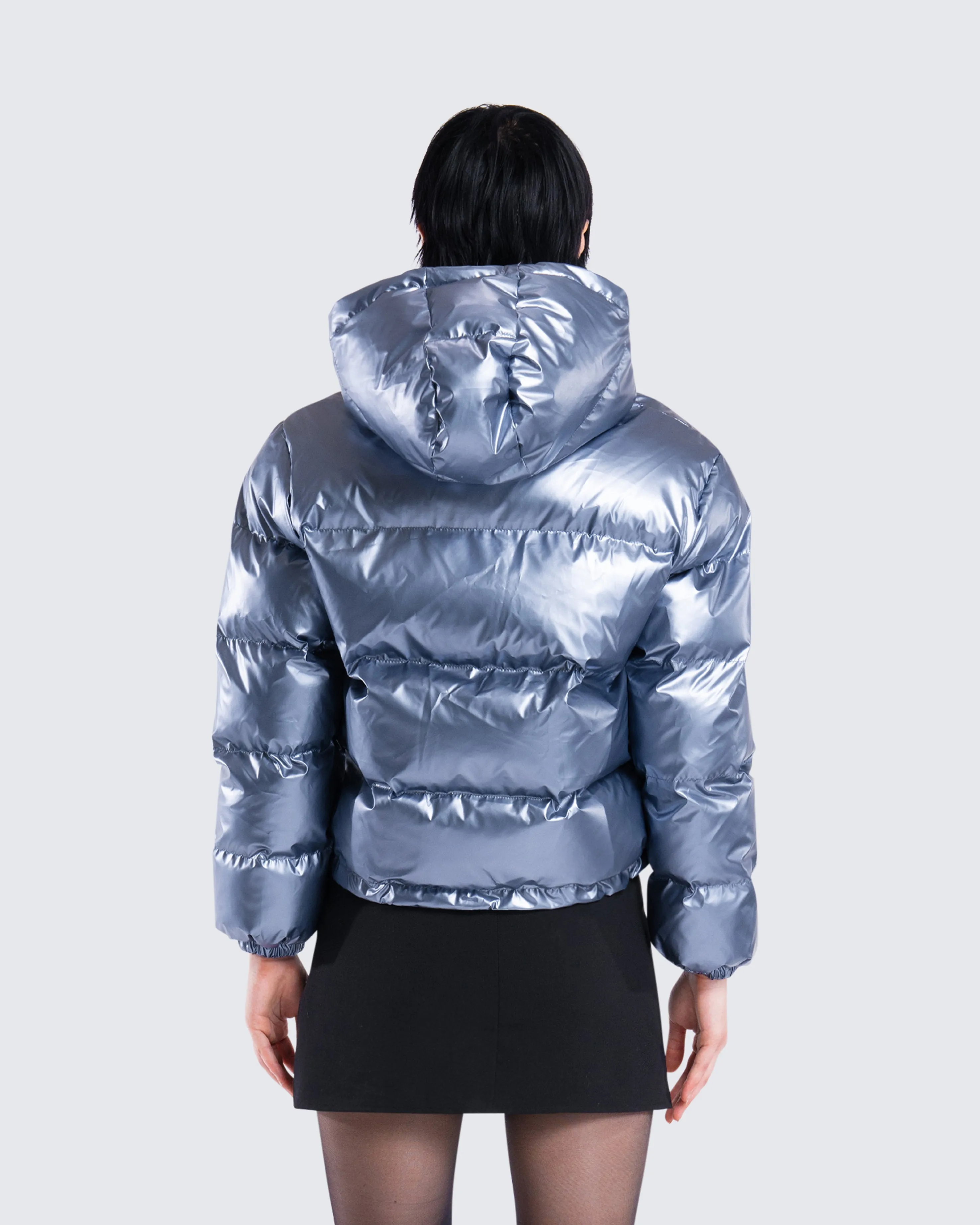 Azalea Blue Metallic Puffer Jacket