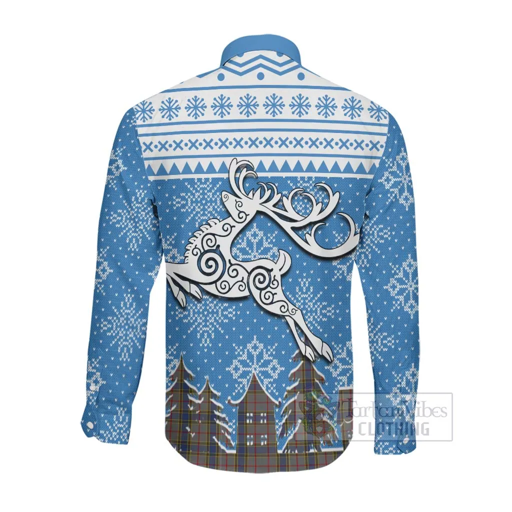 Balfour Clan Christmas Long Sleeve Button Shirt Celtic Reindeer Style