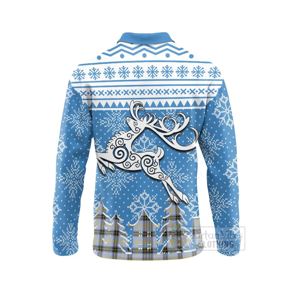 Bell Clan Christmas Long Sleeve Polo Shirt Celtic Reindeer Style