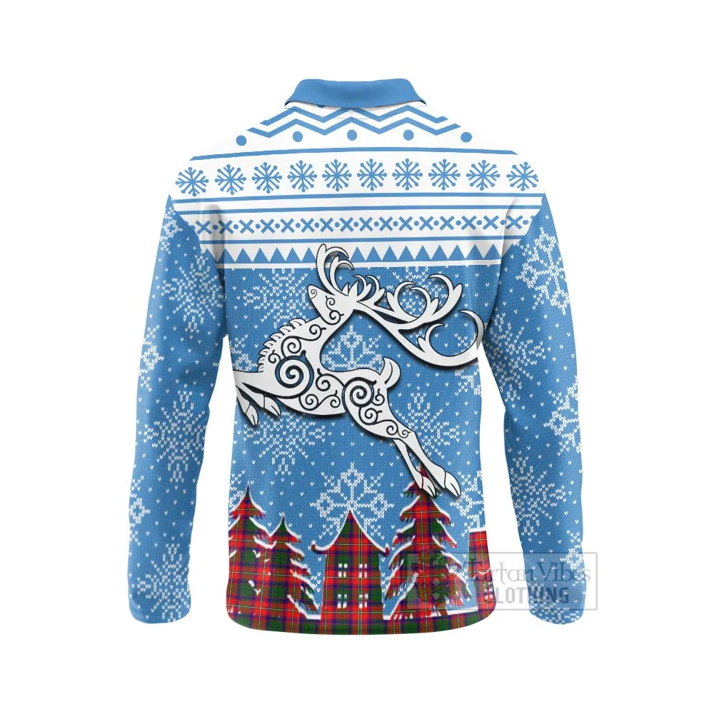 Belshes (Belsches) Clan Christmas Long Sleeve Polo Shirt Celtic Reindeer Style