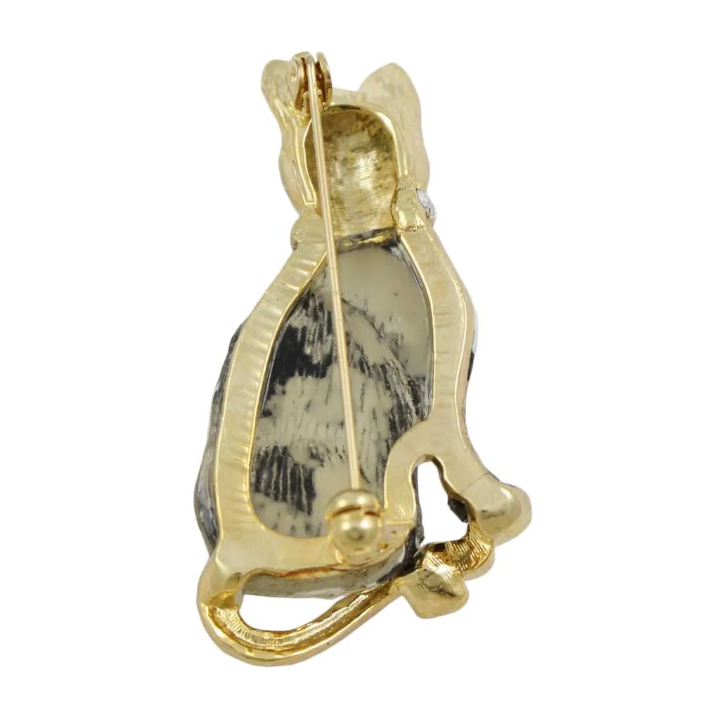 Black and White Cat with Crystal Collar Brooch Pin - PRC305