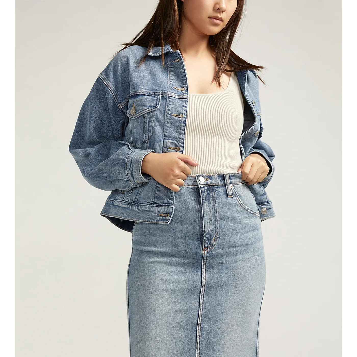 Blue Back Slit Maxi Jeans Skirt