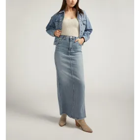 Blue Back Slit Maxi Jeans Skirt