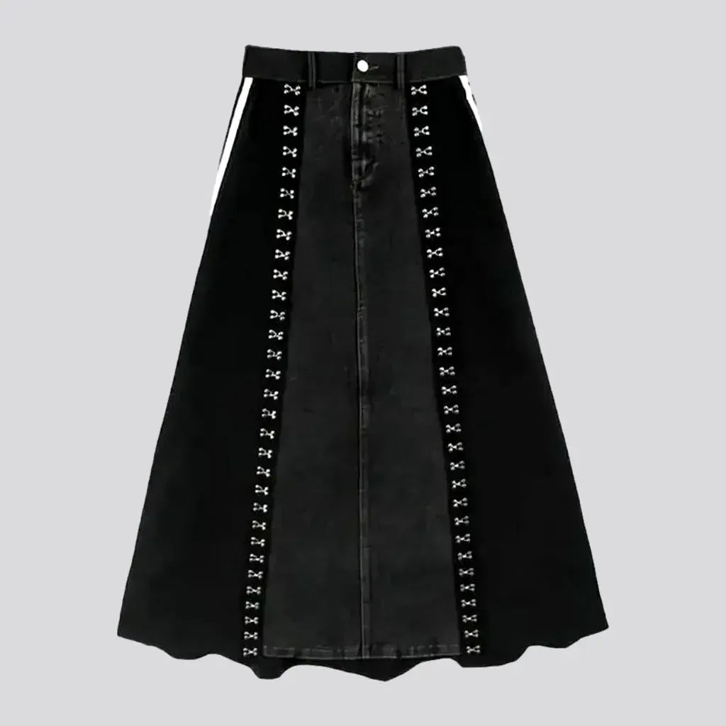 Boho style maxi denim skirt