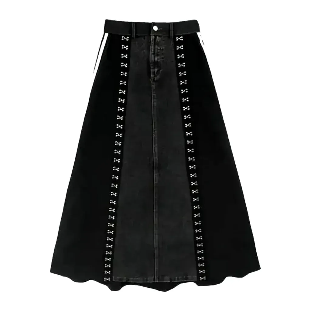 Boho style maxi denim skirt