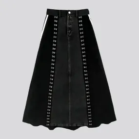 Boho style maxi denim skirt