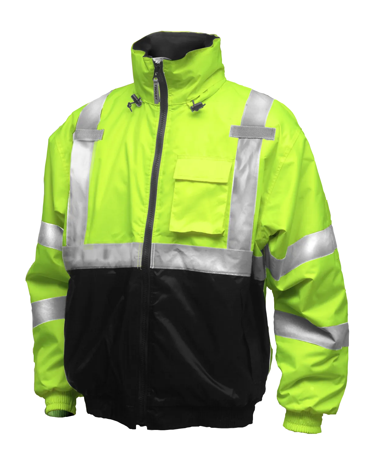 Bomber II™ Jacket - Type R Class 3 - Fluorescent Yellow-Green-Black - Silver Reflective Tape - Polyester Quilted Liner - Attached Hood