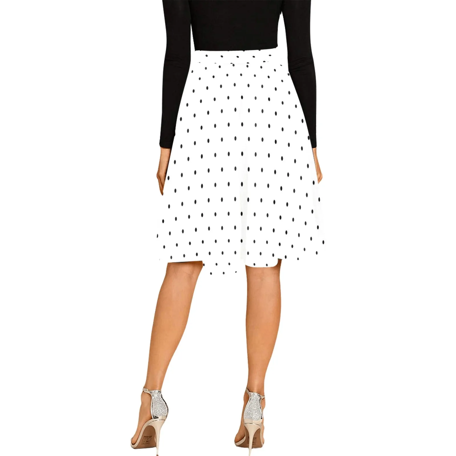 bw polka dot print copy Melete Pleated Midi Skirt (Model D15)