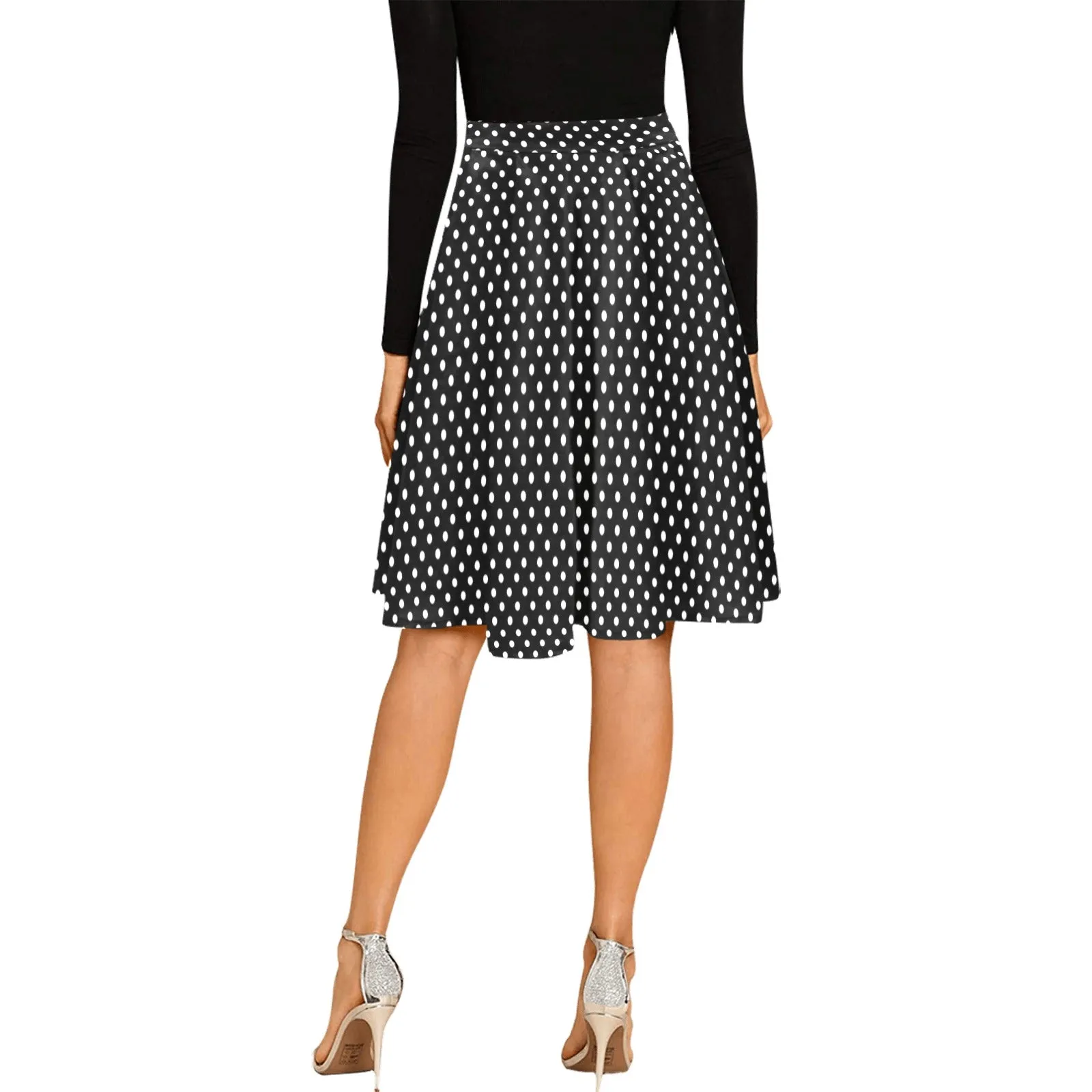 bw sm polka dot print Melete Pleated Midi Skirt (Model D15)