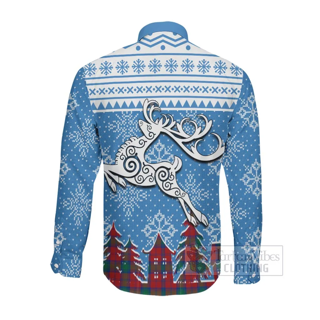 Byres (Byses) Clan Christmas Long Sleeve Button Shirt Celtic Reindeer Style