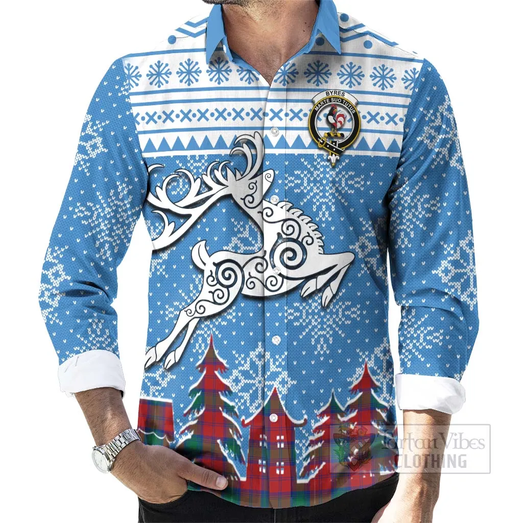 Byres (Byses) Clan Christmas Long Sleeve Button Shirt Celtic Reindeer Style