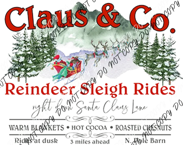 Claus & Co Reindeer Sleigh Rides DTF Transfer