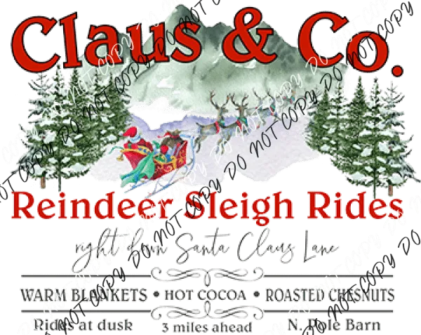 Claus & Co Reindeer Sleigh Rides DTF Transfer