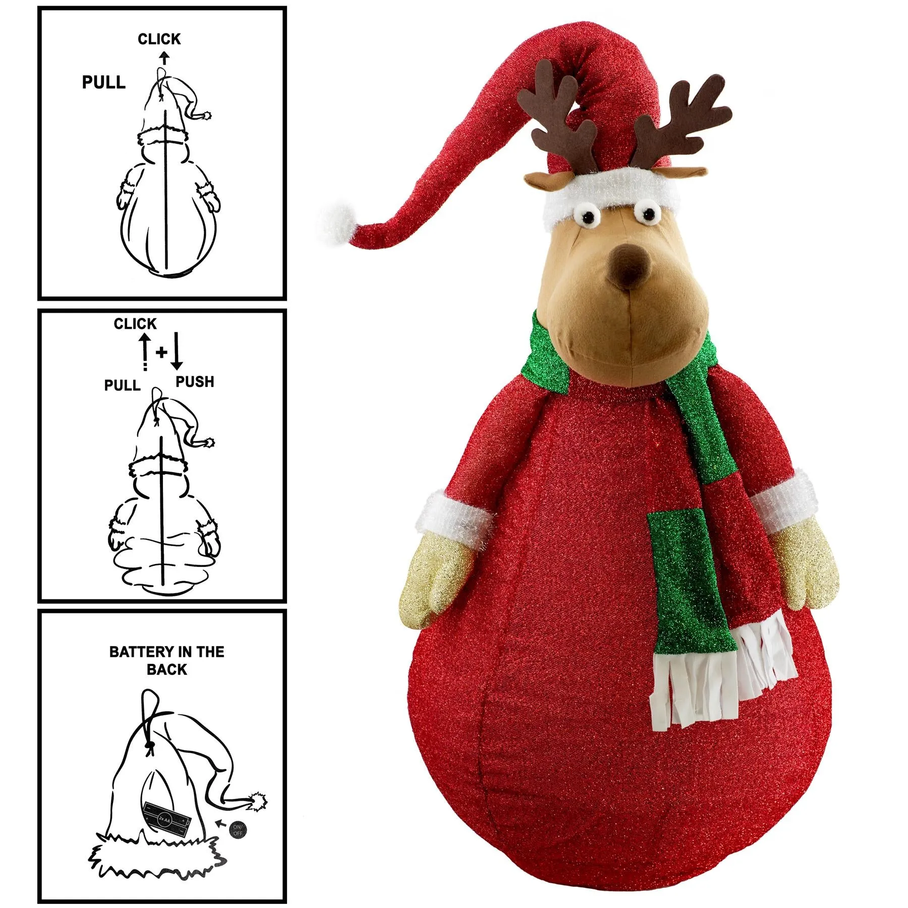 Collapsible Raindeer Christmas Decoration with LED lights