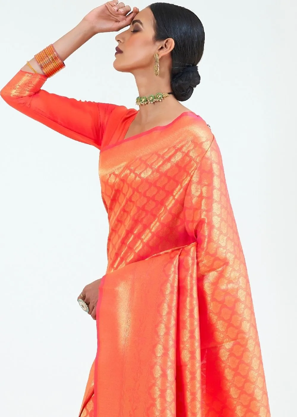 Coral Orange Woven Kanjivaram Silk Saree : Limited Edition