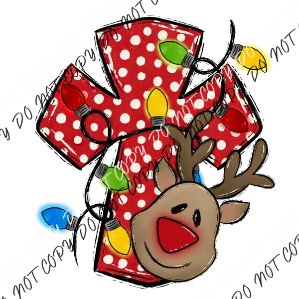 Cross with Reindeer and Lights DTF Transfer