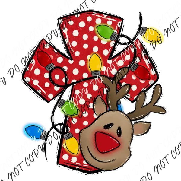 Cross with Reindeer and Lights DTF Transfer