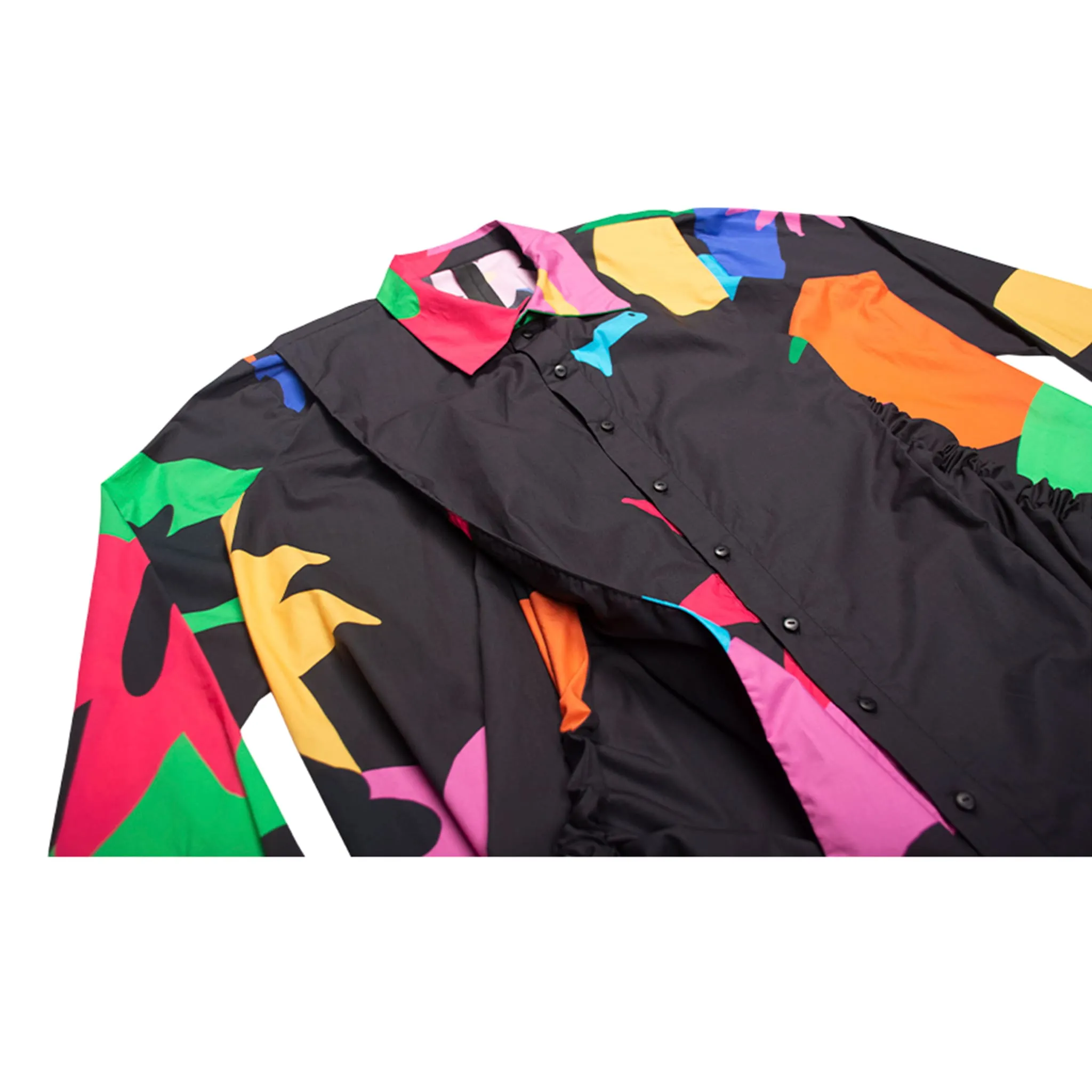 Crossover Black Printed Book Page Structure Long Shirt With Straps