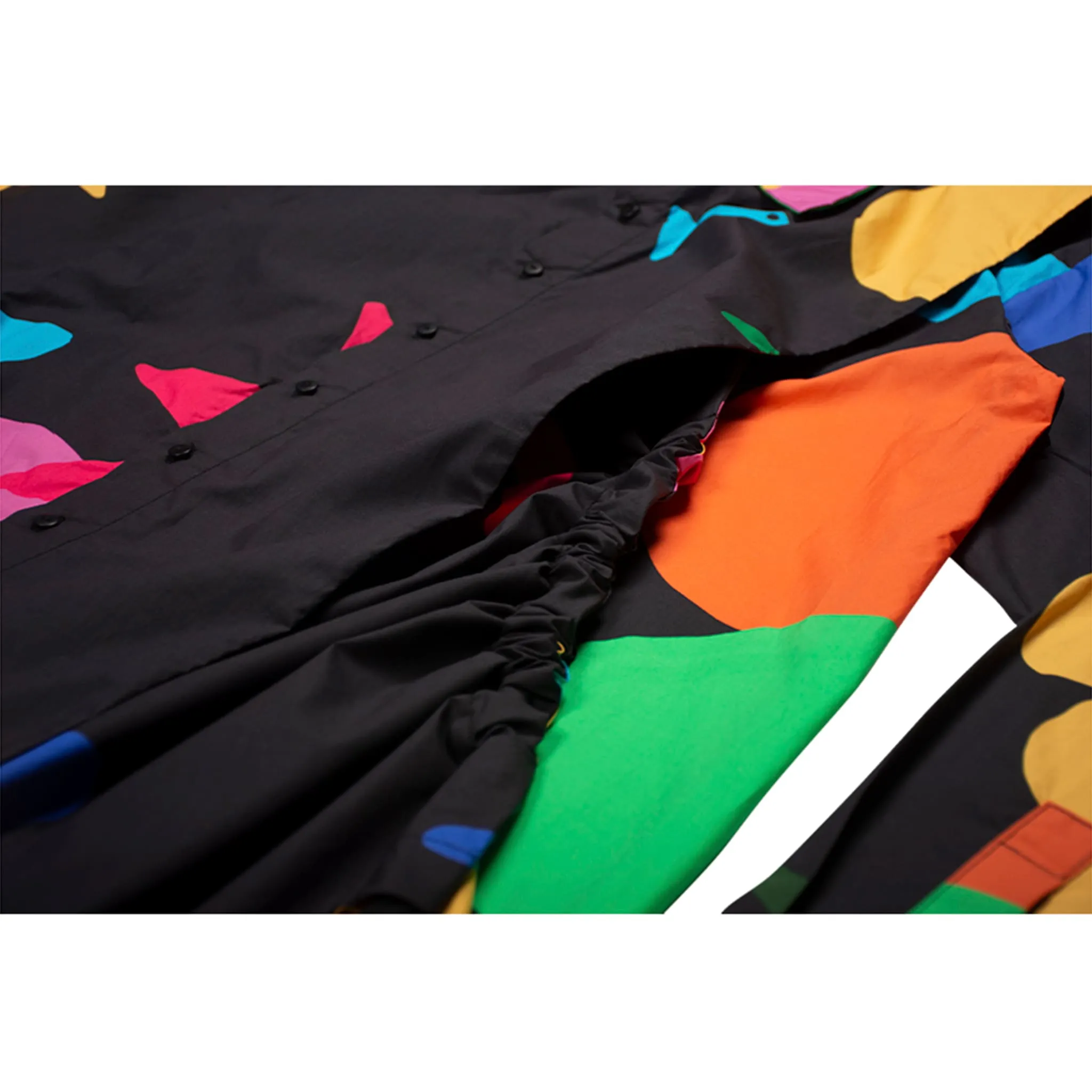 Crossover Black Printed Book Page Structure Long Shirt With Straps