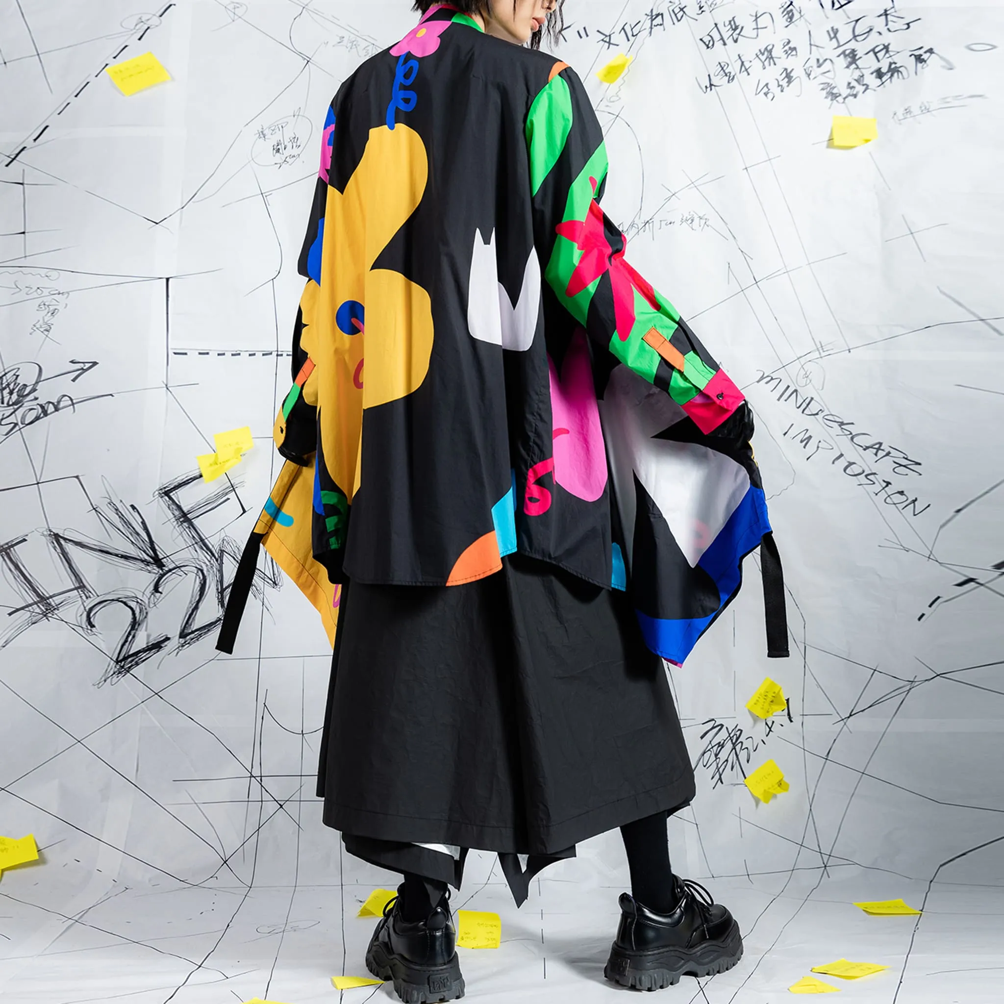 Crossover Black Printed Book Page Structure Long Shirt With Straps