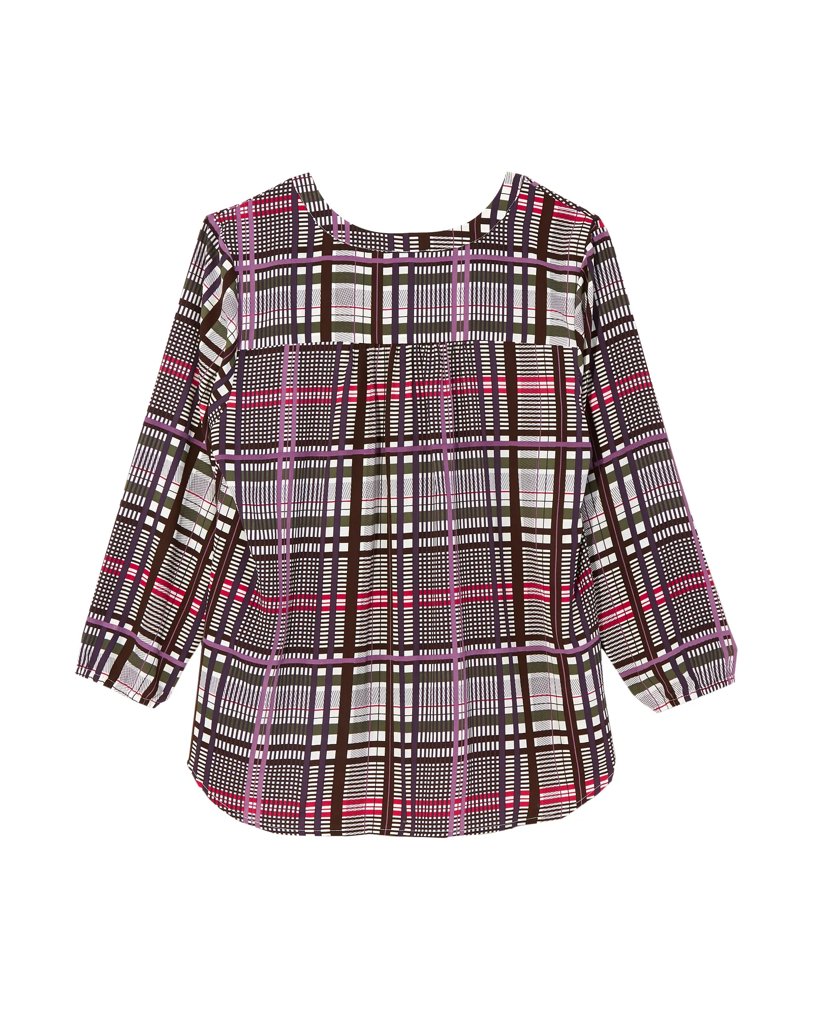 Damary Long Sleeve Lace Up Tunic Blouse with Side Slits | Purple / Brown