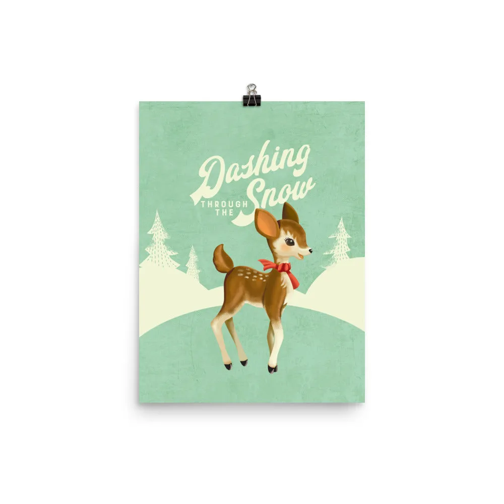 Dashing Through the Snow Vintage Reindeer Art Poster Print