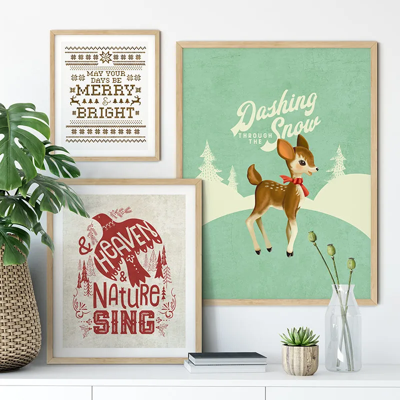 Dashing Through the Snow Vintage Reindeer Art Poster Print