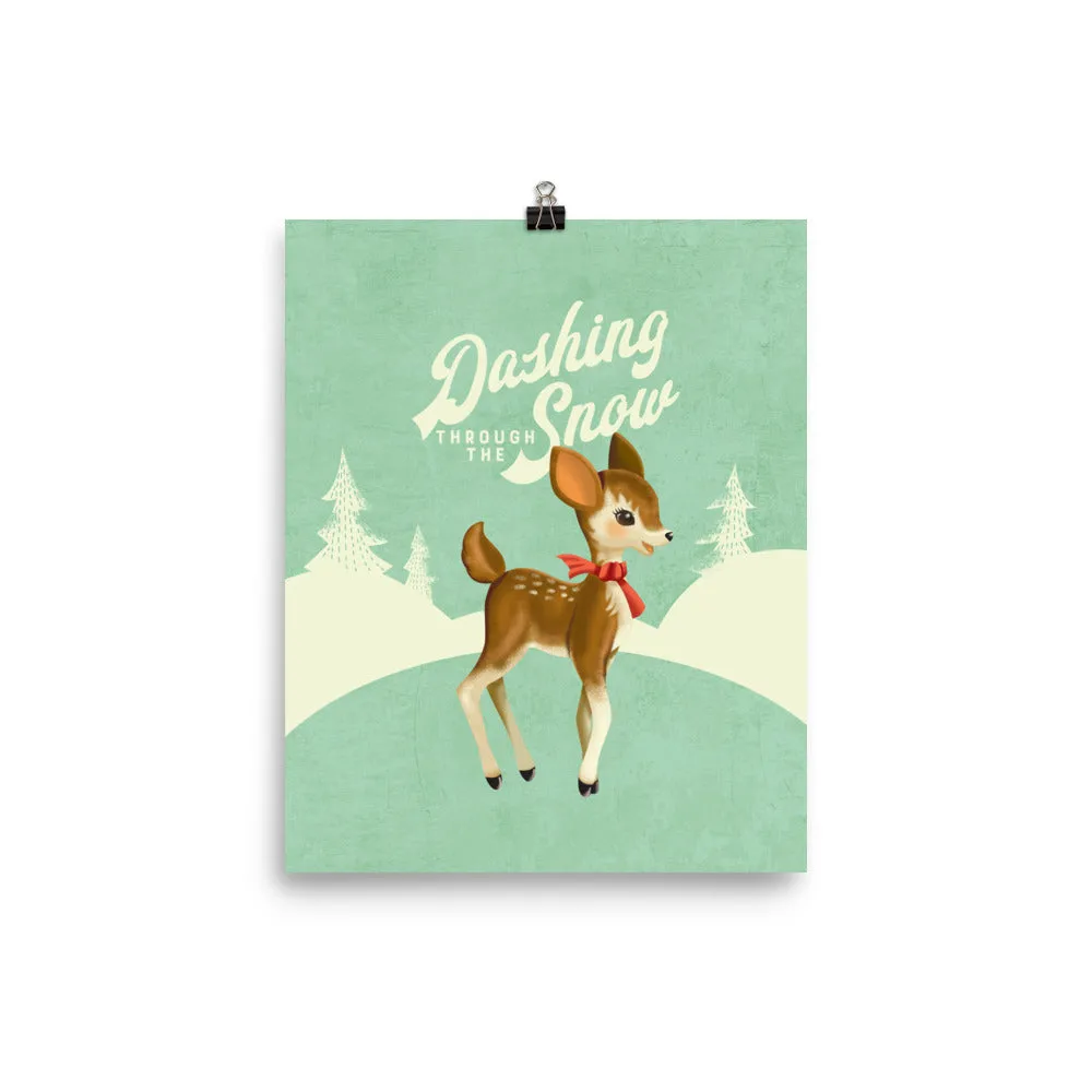 Dashing Through the Snow Vintage Reindeer Art Poster Print