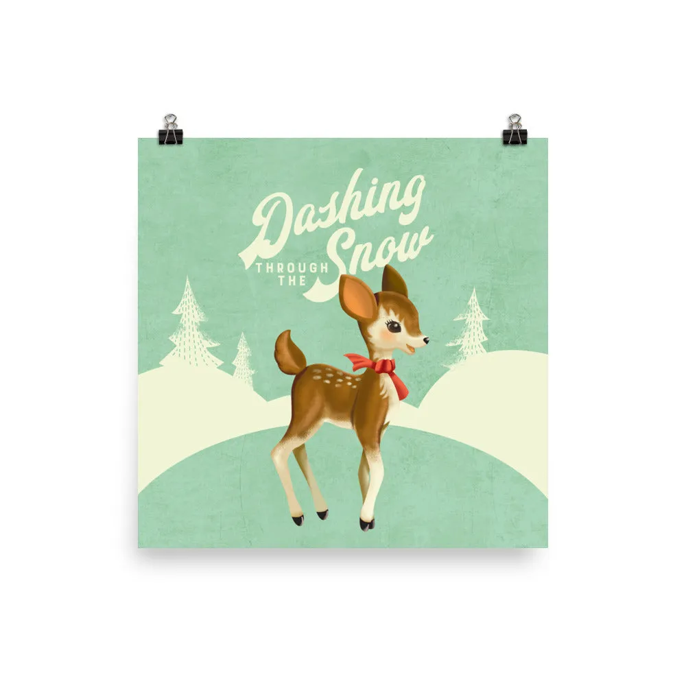 Dashing Through the Snow Vintage Reindeer Art Poster Print