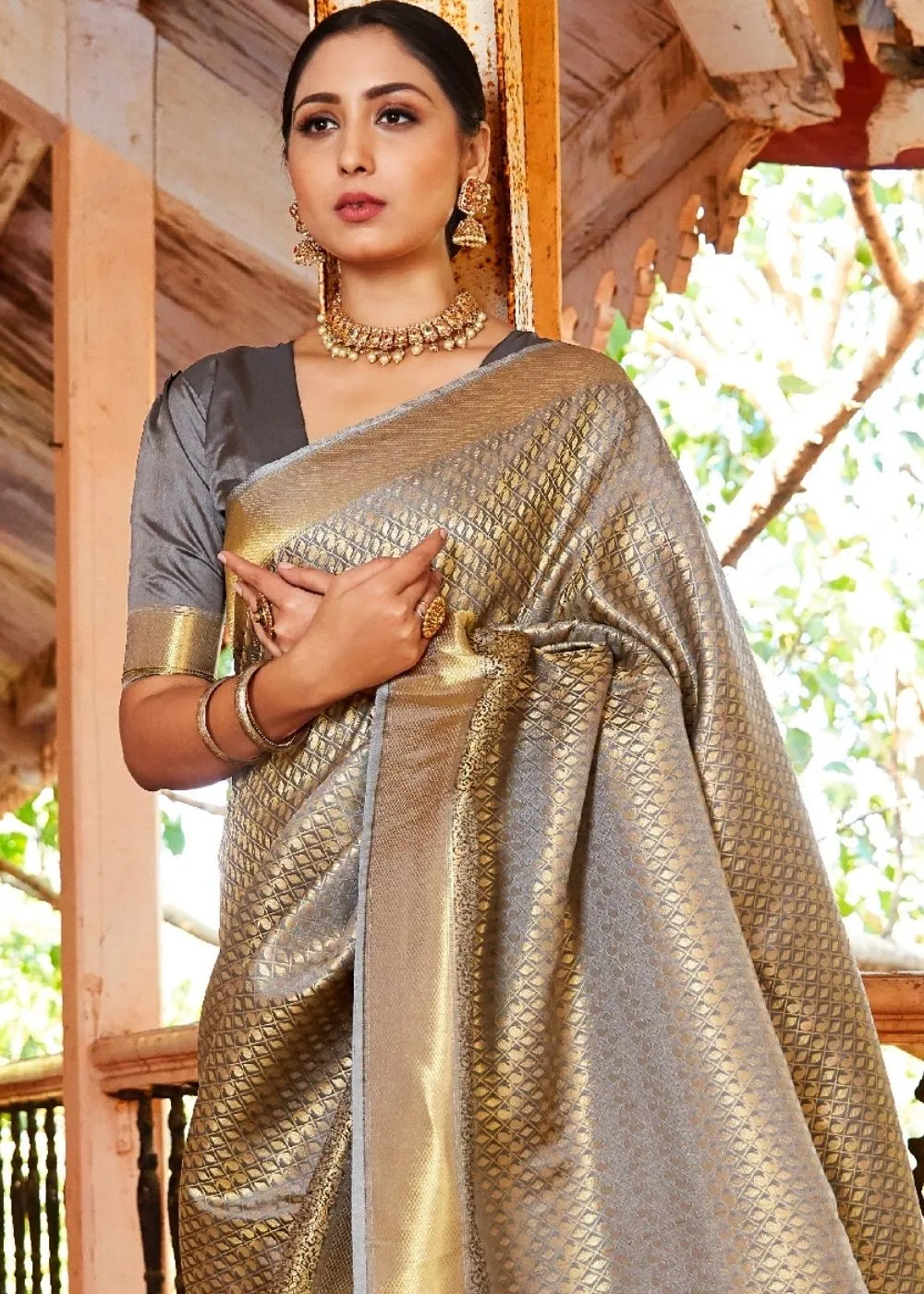 Dove Grey Woven Kanjivaram Saree:Limited Edition : Top Pick
