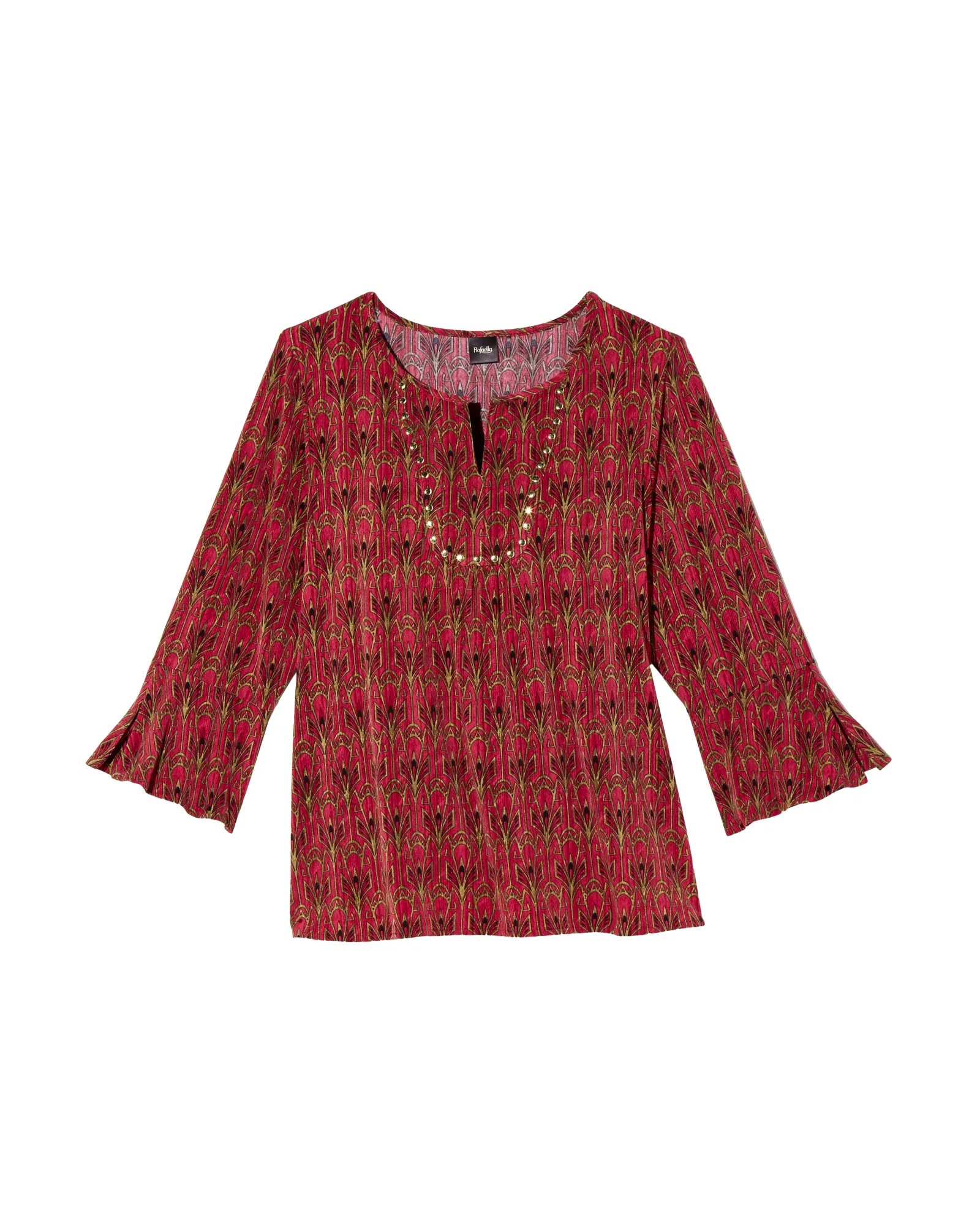 Elka Bell Sleeve Top | Burgundy / Tan