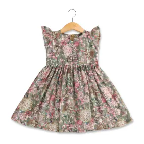 Emerald Blossoms: Floral Printed Green Cotton Frock for Baby Girls